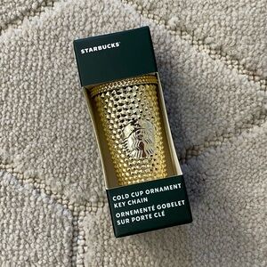 Starbucks MINI gold metallic studded cold cup tumbler keychain ornament NWT